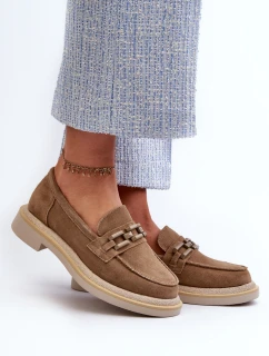 Dámské semišové mokasíny na ploché podrážce s ozdobou D&A TW101 hnědé