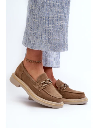 Dámské semišové mokasíny na ploché podrážce s ozdobou D&A TW101 hnědé