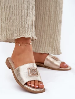 Dámské Sandály Na Plochém Podpatku S Ozdobou KV51-089 Zlaté