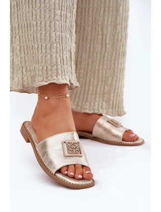 Dámské Sandály Na Plochém Podpatku S Ozdobou KV51-089 Zlaté