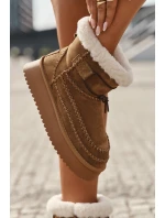Semišové dámské zimní boty s ozdobnými prošitími Big Star SS274373 Camel