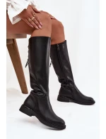 Zateplené dámské kozačky z pravé kůže na nízkém podpatku Vinceza 66822 Černé