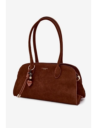 Kabelka s přívěskem a sponkami Eko semiš Camel Violette