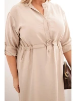 Dámská šaty z viskózy Plus Size s knoflíky a vázáním v pase béžová