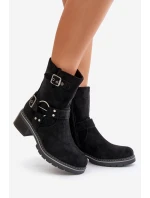 Dámské Botky Na Nízkém Podpatku S Přezkami Černé Zudra