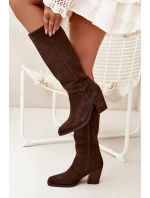 Semišové Kozačky Na Podpatku Zip Čokoládové Lissara