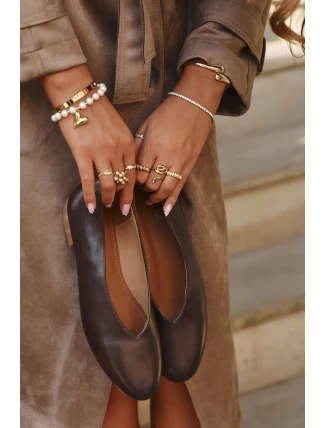 Dámské baleríny z eko kůže na plochém podpatku hnědé Olyssia