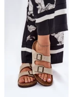 Dámské semišové pantofle s přezkami Big Star – béžové