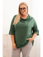 Dámská blůza Plus Size s bavlnou volného střihu s vodním výstřihem tmavě zelená