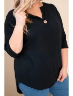 Dámská bavlněná halenka Plus Size s výstřihem na knoflíky černá Dámská bavlněná halenka Plus Size s výstřihem na knoflíky černá