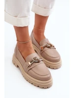 Dámské kožené mokasíny s ozdobou Laura Messi 2780 tmavě béžové