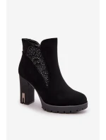 Zateplené dámské boty na vysokém podpatku s výšivkou černé Verissae