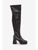 Přiléhavé kozačky nad kolena na podpatku tmavě hnědé Sanniraen