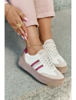 Kožené dámské sneakersy na platformě Zazoo N1234 béžovo-červené