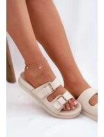 Dámské Pantofle Se Zlatými Přezkami Béžové Sonarea