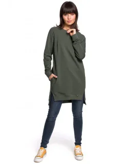 B101 Tunika nadměrné velikosti s dělenými boky - vojensky zelená
