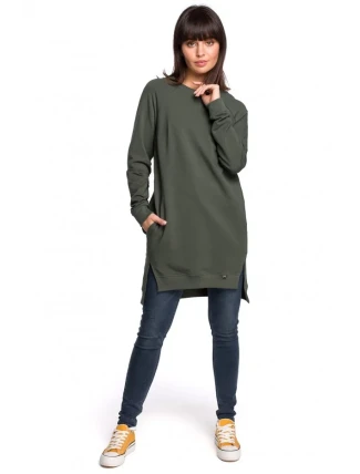 B101 Tunika nadměrné velikosti s dělenými boky - vojensky zelená