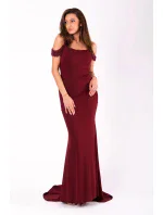 Dámské šaty EVA&LOLA na ramínka dlouhé s vlečkou bordó - Bordó / S - EVA&LOLA