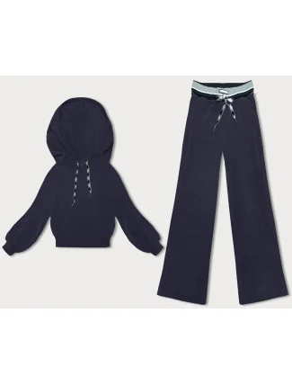 Tmavě modrý žebrovaný dámský komplet (AMG-341A) Tmavě modrý žebrovaný dámský komplet (AMG-341A)