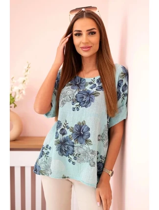 Dámská bavlněná halenka s krátkým rukávem a květinovým vzorem mincovna