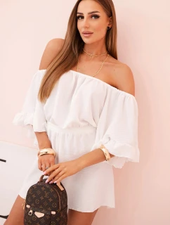 Dámský bavlněný overal bez rukávů s vázáním v pase ecru