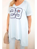 Dámská bavlněná souprava Plus Size s mikinou s kapucí a kalhotami modrá