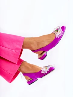 Semišové balerínky na vysokých podpatcích s zdobením tmavě růžovým Elena