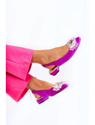 Semišové balerínky na vysokých podpatcích s zdobením tmavě růžovým Elena