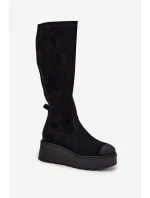 Dámské Kozáky Před Kolena Na Platformě A Klínu Černé Vinceza 58342