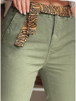 Dámské kalhoty s páskem MADELINA khaki FashionStreet UY2628