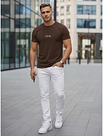 Pánské bavlněné hnědé tričko s potiskem FashionStreet NX5125R