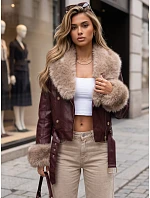 Dámská zimní kožená bunda s kožešinou, bordová, FashionStreet TY5980 Dámská zimní kožená bunda s kožešinou, bordová, FashionStreet TY5980