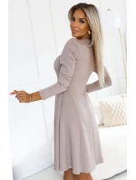 567-1 Pohodlné trapézové šaty s dlouhými rukávy - BEACH