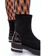 Kůže Klasické Botky Na Plochém Podpatku Černé Shendete