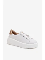 Kožené dámské tenisky na platformě s přezkou Vinceza 39973 Bílé