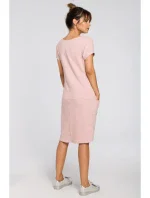 B050 Midi šaty s kapsami ve švu - pudrové