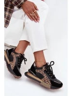 Dámské kožené tenisky na platformě s leopardím vzorem Artiker – černé