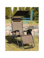 SKLÁDACÍ MULTIFUNKČNÍ ZAHRADNÍ LEHÁTKO SE STŘÍŠKOU 173X52/65X110CM HNĚDÉ