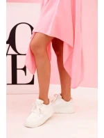 Dámské viskózové šaty s krátkým rukávem a rozšířeným lemem světle růžová Dámské viskózové šaty s krátkým rukávem a rozšířeným lemem světle růžová