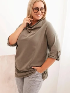 Dámská blůza Plus Size s bavlnou volného střihu s vodním výstřihem khaki
