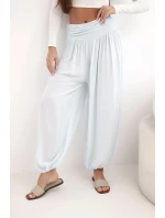 Dámské viskózové kalhoty se širokou nohavicí a nařasením modré