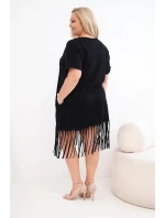 Dámské bavlněné šaty s výstřihem do V a třásněmi Plus Size černá