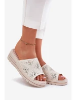 Dámské Kožené Pantofle Na Klínu Béžové Vinceza 41477