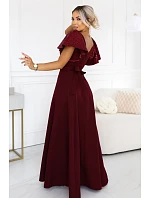 694-3 MIRELLA Elegantní maxi šaty s rozšiřujícími se sukněmi a flitrovými rukávy – vínová 694-3 MIRELLA Elegantní maxi šaty s rozšiřujícími se sukněmi a flitrovými rukávy – vínová