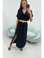 Dlouhé šaty s ozdobným páskem černé