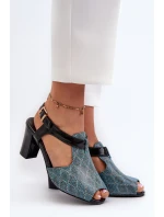 Dámské sandály na podpatku z ekokůže tyrkysově Queenmarie