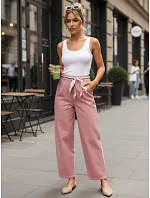 Dámské kalhoty s vysokým pasem a záševky růžové FashionStreet UY2904 Dámské kalhoty s vysokým pasem a záševky růžové FashionStreet UY2904