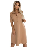 286-8 SANDY Košilové halenkové šaty s páskem - MOCHA MOUSSE 286-8 SANDY Košilové halenkové šaty s páskem - MOCHA MOUSSE