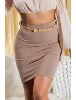 616-1 Přiléhavá sukně s vysokým pasem a páskem - barva cappuccino