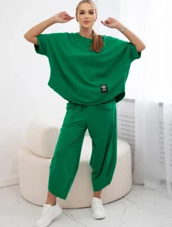 Bavlněný komplet halenka + kalhoty zelený